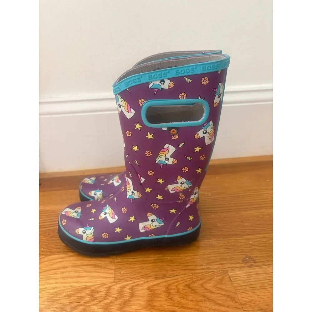 Bogs Rain Boots Unicorn Purple Youth Size 3 Waterproof Pull On 79034-540 Teal